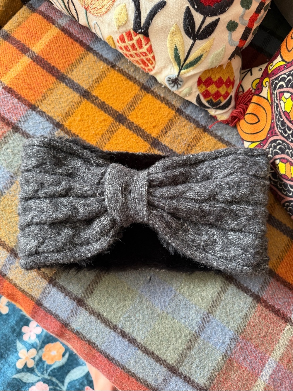 Gray Knit Bow Headband